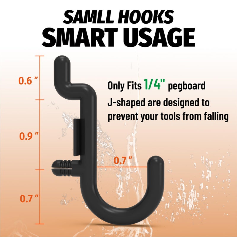 HUHOLE Pegboard Plastic Hooks  Designed for 1/4"" Metal Pegboard Panel  Black  100PC - Image 2